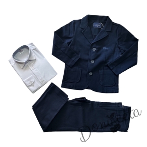 Комплект от 3 части за момче - панталон и сако в тъмносиньо Contrast, риза с дълъг ръкав в бяло 1