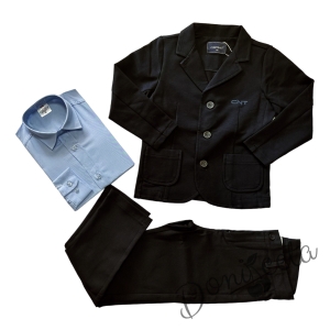 Комплект от 3 части за момче - панталон и сако в черно Contrast, риза с дълъг ръкав в светлосиньо 1