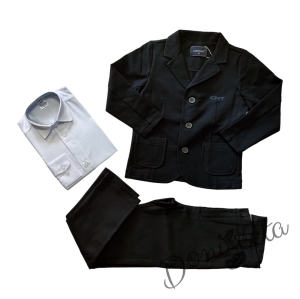 Комплект от 3 части за момче - панталон и сако в черно, риза с дълъг ръкав в бяло