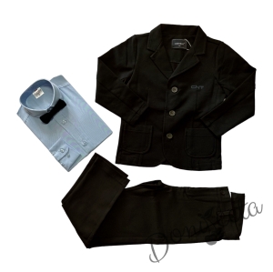 Комплект от 4 части за момче - панталон и сако в черно Contrast, риза с дълъг ръкав в светлосиньо и папийонка