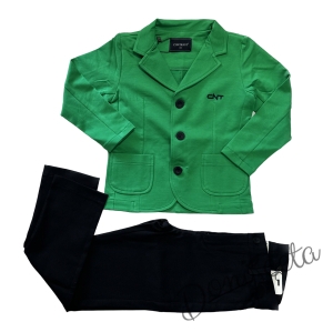 Комплект Contrast за момче от панталон в черно и сако в зелено с джобчета 1