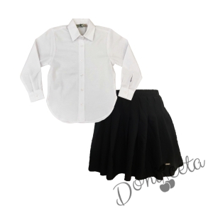 Комплект от пола в черно Мая и риза с дълъг ръкав с в бяло Анди 1