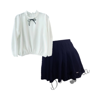 Комплект от пола в тъмносиньо Мими и риза с дълъг ръкав с в бяло на Contrast