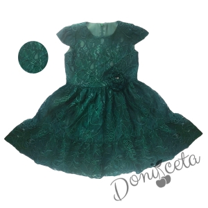 Официална детска рокля с къс ръкав в  зелено от дантела 1