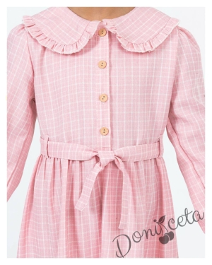 Детска рокля в розово каре с чантичка Паулина 3