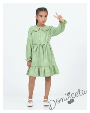 Детска рокля в зелено каре с чантичка Паулина