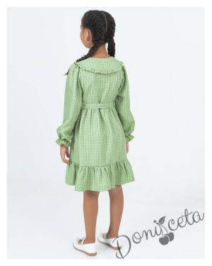 Детска рокля в зелено каре с чантичка Паулина 2