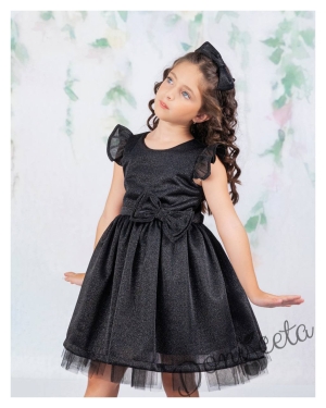 Официална детска рокля с къс ръкав брокат Канди в черно