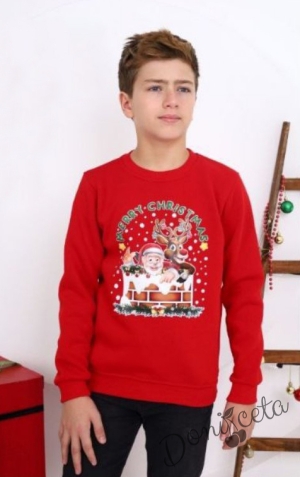 Коледна ватирана блуза за момче с Дядо Коледа и еленът Рудолф 1