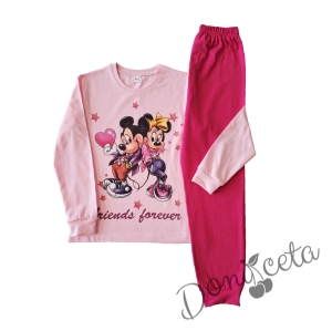 Детска пижама за момиче с дълъг ръкав в розово с Мини Маус и Мики Маус