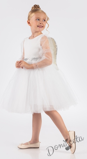 Официална детска рокля Рангелина  с дълъг в бяло с ангелски крила 6
