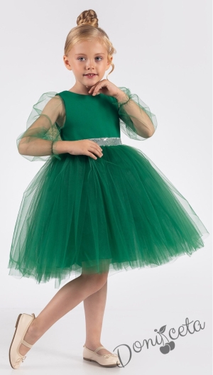 Официална детска рокля Рангелина  с дълъг в зелено с ангелски крила