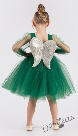 Официална детска рокля Рангелина  с дълъг в зелено с ангелски крила 5