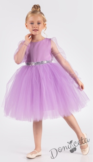 Официална детска рокля Рангелина  с дълъг в лилаво с ангелски крила 6