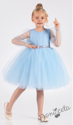Официална детска рокля Рангелина  с дълъг в синьо с ангелски крила 6