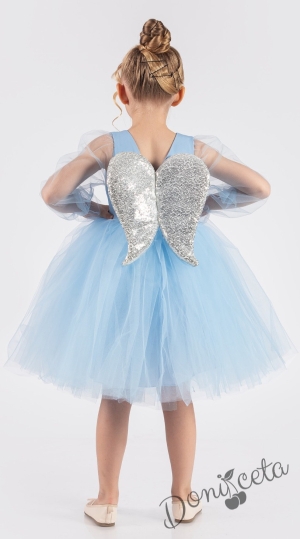 Официална детска рокля Рангелина  с дълъг в синьо с ангелски крила 5