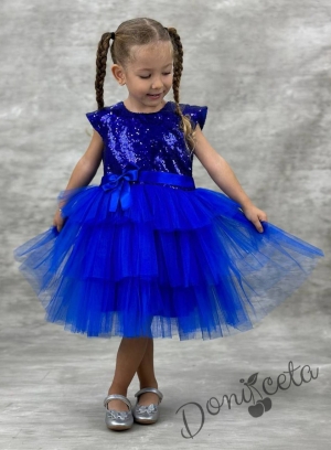 Детска официална рокля Ханна в синьо от пайети и тюл на 3 пласта 1