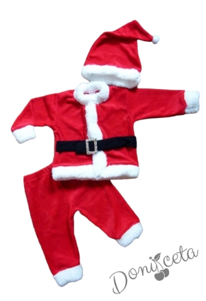 Коледен памучен комплект в червено - костюм на Дядо Коледа 1
