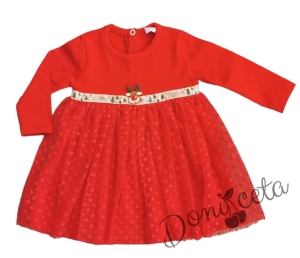Бебешка/детска коледна рокля в червено с дълъг ръкав и еленче 532005322