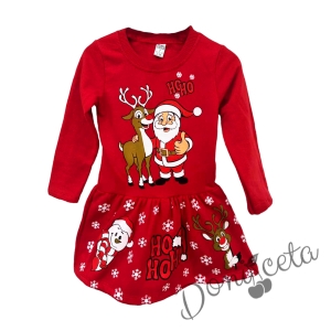 Коледна детска рокля в червено с еленчето Рудолф и Дядо Коледа 454345001