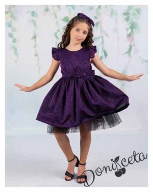 Официална детска рокля с къс ръкав брокат Канди в лилаво 1