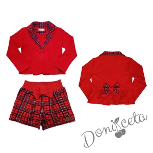 Детски комплект от къси панталонки в червено каре и сако в червено с каре 5