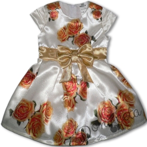 Официална бебешка/детска рокля сатен с рози за шаферка или кръщене
