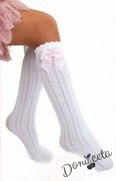 Детски комплект за момиче от 4 части - пола каре, блуза в бяло, диадема каре и фигурални чорапи в бяло 6