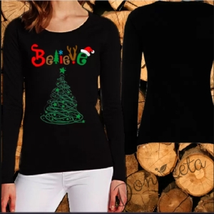 Дамска блуза с дълъг ръкав в черно Believe-Christmas tree