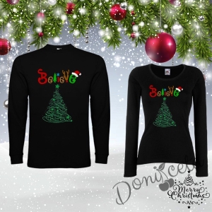 Комплект от блузи за Мама и Тате в черно Believe-Christmas tree 1