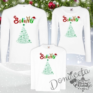 Комплект от блузи за Мама и Тате и Аз в бяло Believe Christmas tree