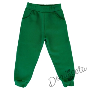 Детски ватиран комплект от дълга блуза и панталон в зелено 75900584 2