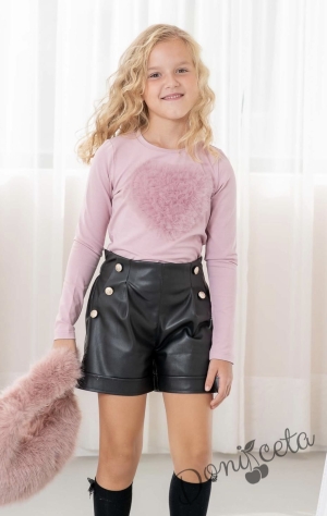 Детски къси кожени панталони за момиче в черно Contrast