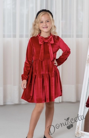  Детска нежна рокля с дълъг ръкав в червено със сърце от тюл Contrast