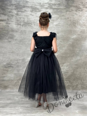 Официална дълга детска рокля в черно с тюл Малисия