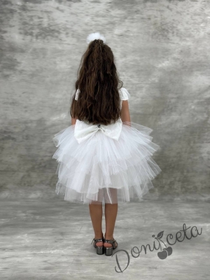 Официална къса детска рокля в бяло с тюл Малисия