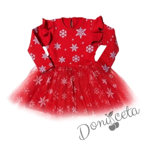 Official children's dress with long sleeves in red with lace and tulle