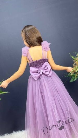 Официална детска дълга рокля в лилаво с тюл без ръкав с дантела Леа 2