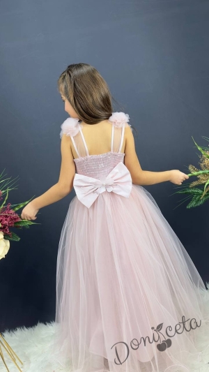 Официална детска дълга рокля в пепел от рози с тюл без ръкав с дантела Леа 2
