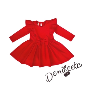Детска рокля в цвят червено с дълъг ръкав с панделка