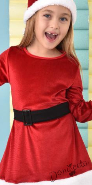 Детска коледна рокля в червено с колан Звезделина 2