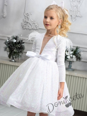Официална детска рокля с дълъг ръкав в бяло Кристалина