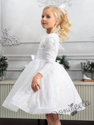 Официална детска рокля с дълъг ръкав в бяло Кристалина 2
