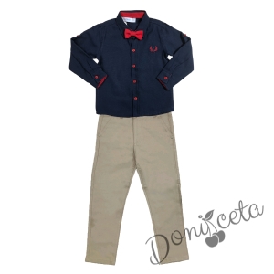 Комплект за момче панталон в бежово и риза в тъмносиньо 3