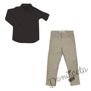 Комплект за момче панталон в бежово и риза в черно