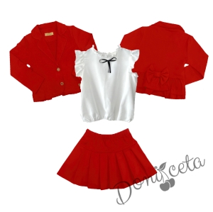 Комплект от пола Гери и сако в червено и риза с къс ръкав Contrast