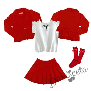 Комплект от пола Гери и сако в червено,  риза с къс ръкав Contrast и чорапи с панелка