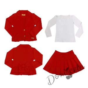 Комплект от пола Гери и сако в червено,  блуза в бяло с дълъг ръкав и чорапи с панделка 3