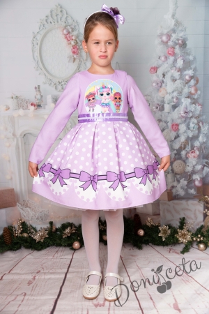 Официална детска рокля с дълъг ръкав в лилаво с ЛОЛ