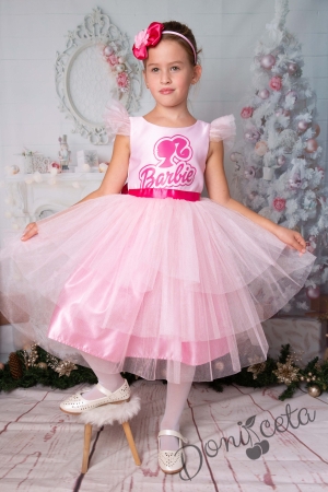 Официална детска рокля с дълъг ръкав в розово с Барби